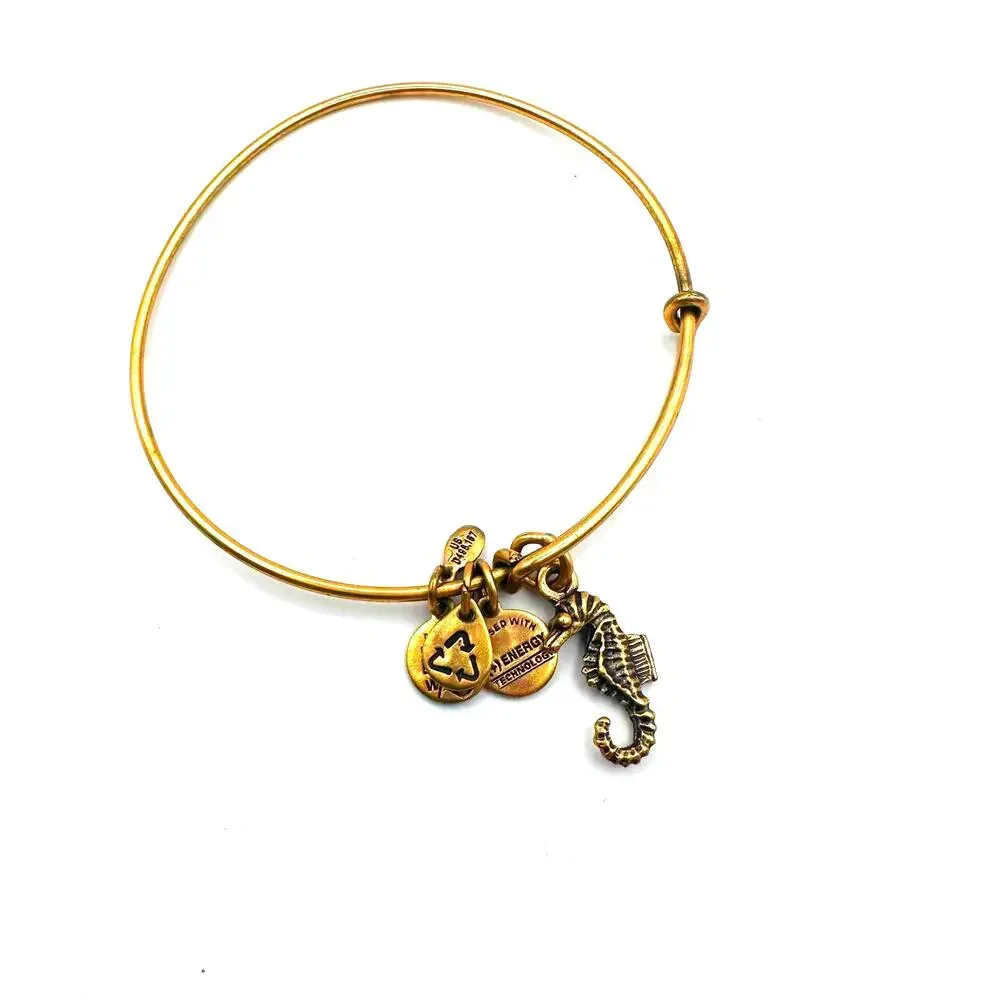Alex and Ani SEAHORSE Gold tone Bangle Bracelet Beach Coastal Summer Casual